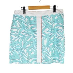 Greg Norman Golf Skort Stretch Skirt Leaf Pattern White/Teal Size 8 Summer